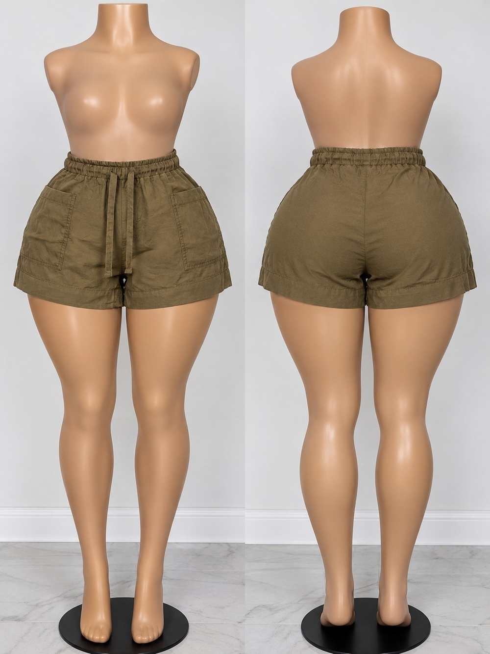 Old Navy Olive High-Waist Drawstring Linen-Blend Shorts